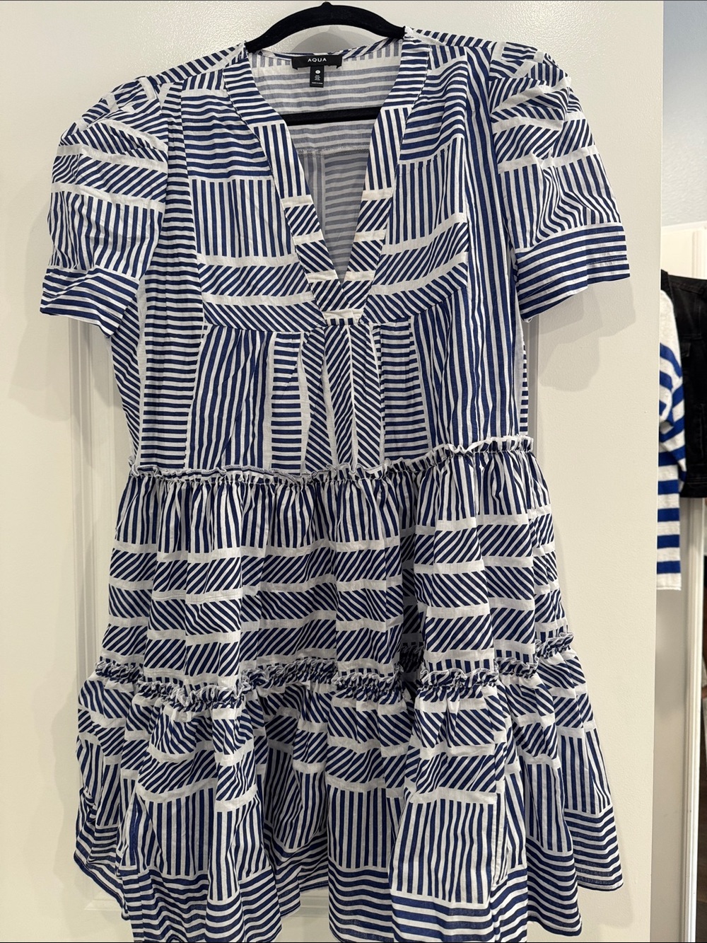 AQUA Navy & White Striped Dress